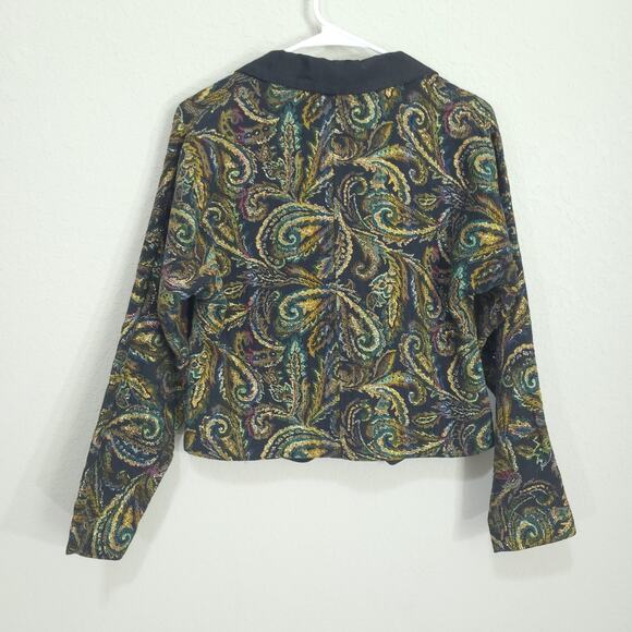 Vintage Cropped Blazer Womens Small Gold Metallic Party Glam Holiday Cocktail - Picture 2 of 9